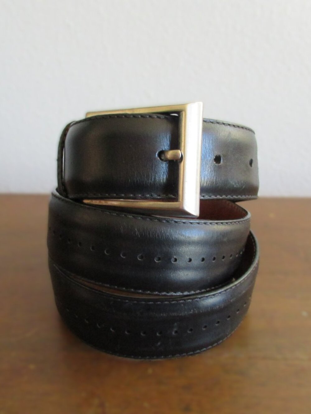 Magnanni Black Leather Dress Belt Size 36 Made In Spain Mens